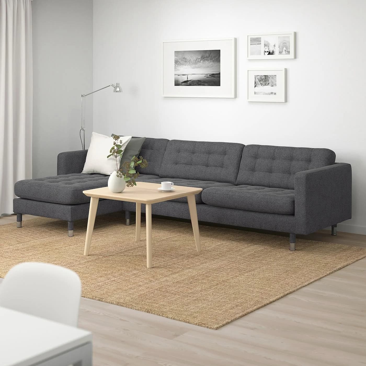 IKEA LANDSKRONA 4er-Sofa mit Recamiere Dunkelgrau Metall