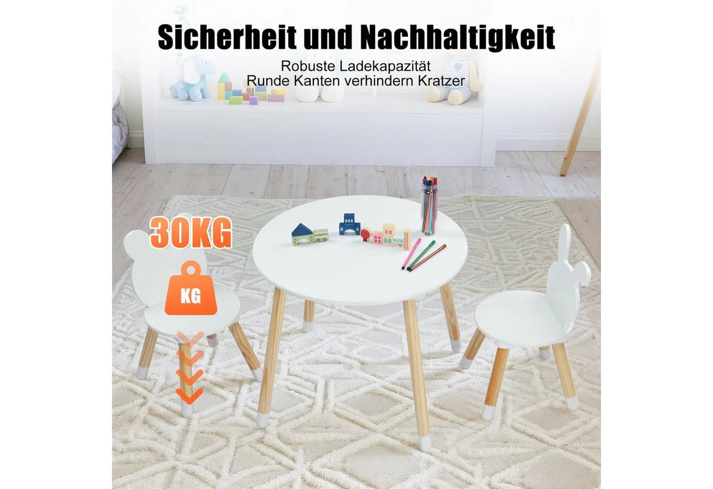 LEADZM Kindertisch mit 2 Stühlen Weiß & Hellholz - Bild 3