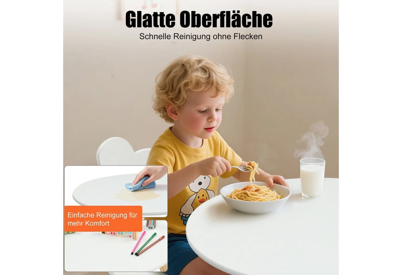 LEADZM Kindertisch mit 2 Stühlen Weiß & Hellholz - Bild 4