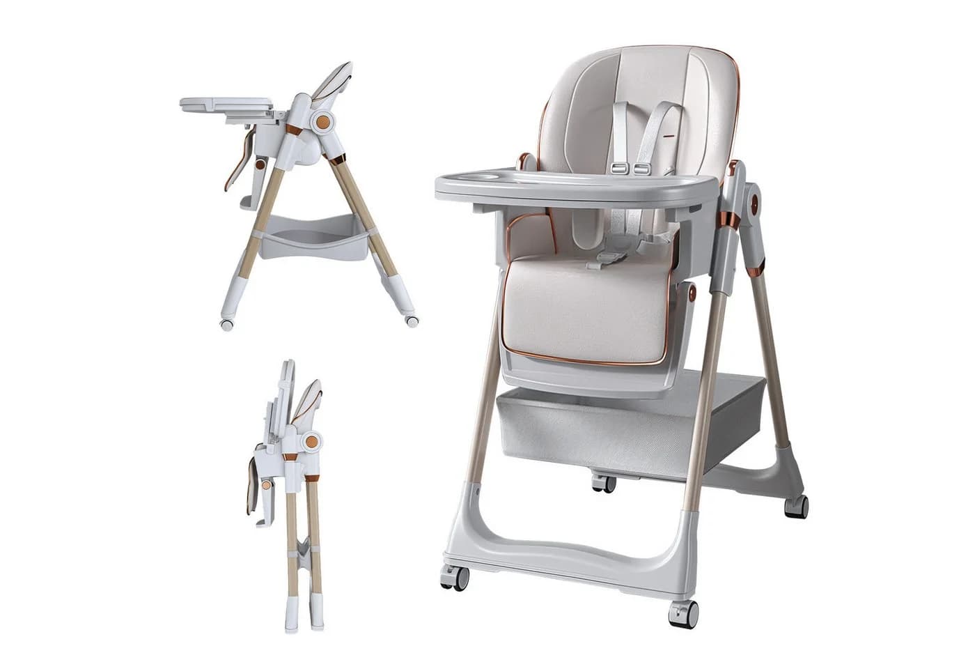 ibettertec Verstellbarer Kinderstuhl Grau mit Sicherheitsgurt und Rollen - Bild 2