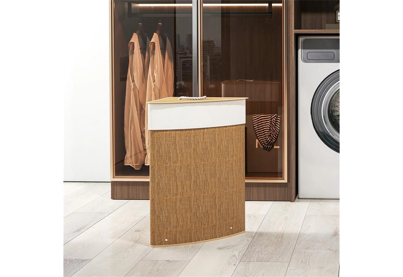 ibettertec Wäschekorb Bambus mit Deckel 55L Eck Wäschesammler - Bild 4