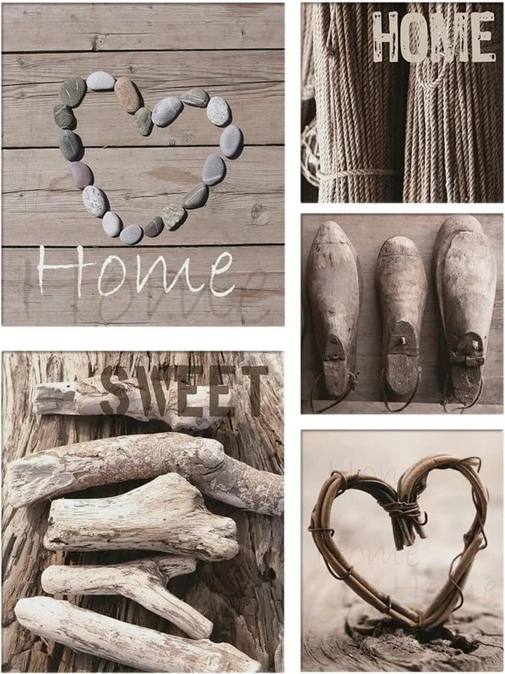 Art for the Home Leinwandbild Set "home sweet home" Braun