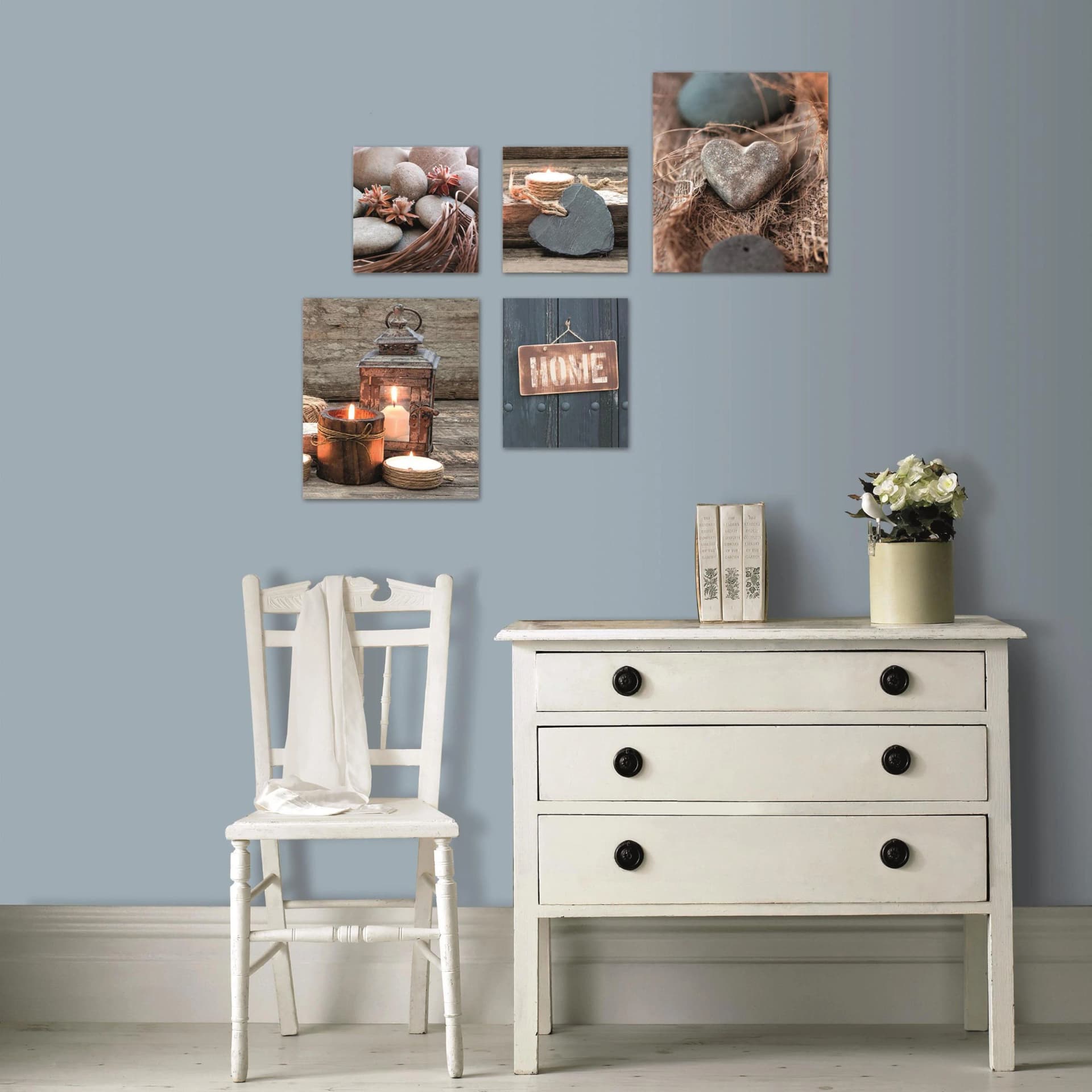 Art for the Home Leinwandbild Home 5-teilig Blau Braun Natur Zen