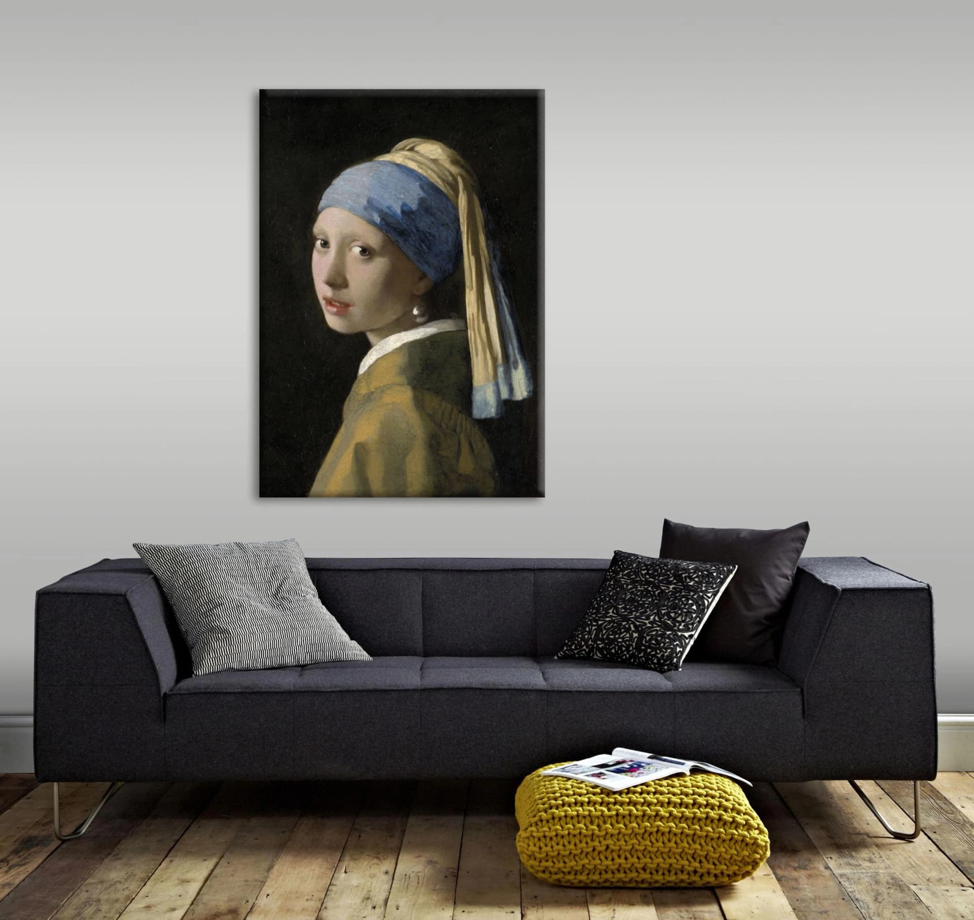 Art for the Home Leinwandbild Jan Vermeer Handgemalt Braun Blau