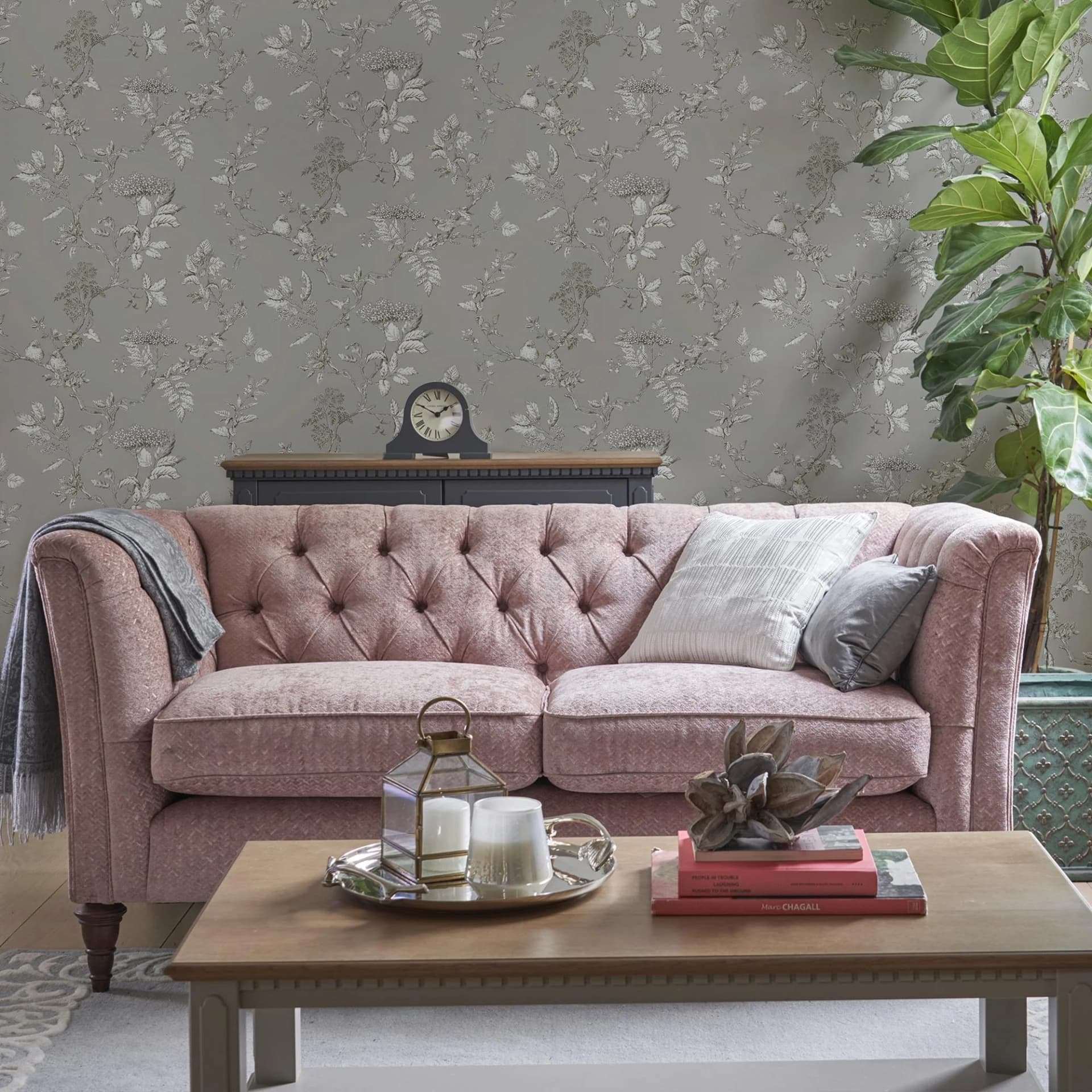 Laura Ashley Vliestapete Elderwood Grau Landhausstil Blumenmotiv