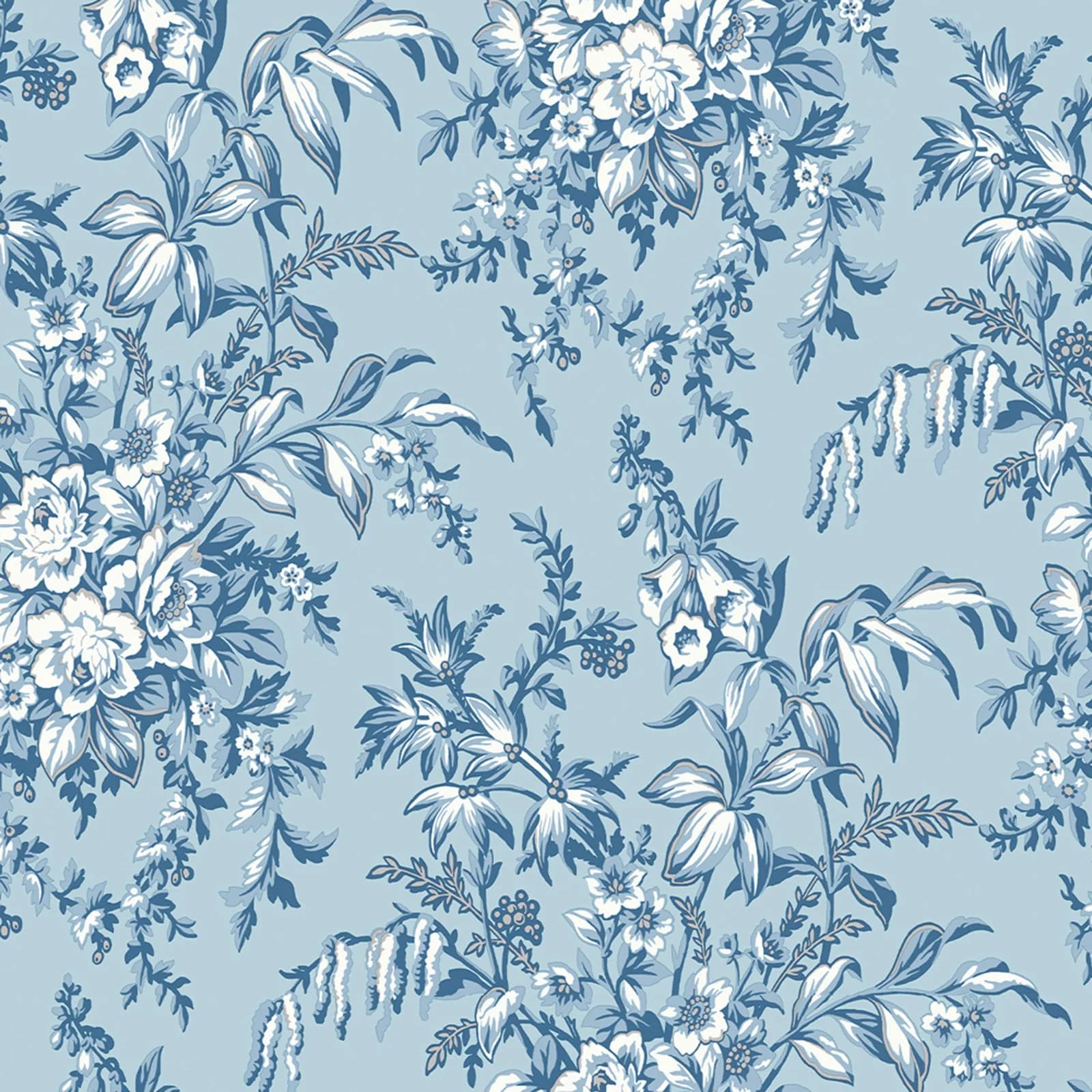 Laura Ashley Vliestapete Picardie Blau Blumenmotiv Landhausstil