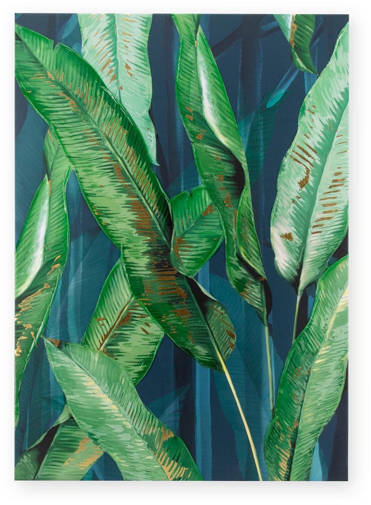 Art for the Home Leinwandbild Blätter Handgemalt Wandbild Gold Metallic 50x70cm