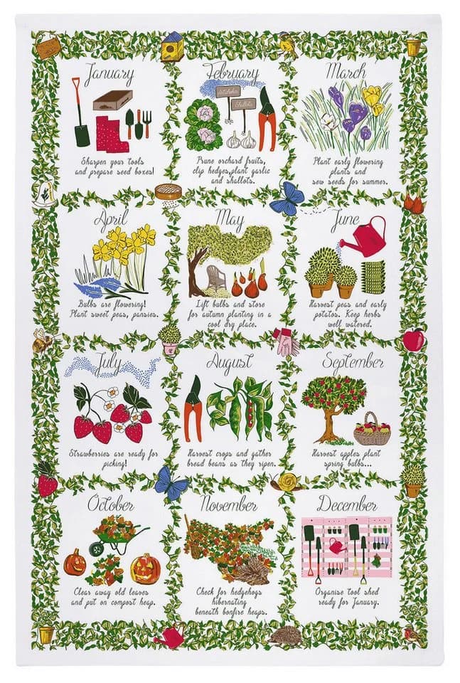 Ulster Weavers Geschirrtuch Gardeners Calendar Bunt 100% Baumwolle