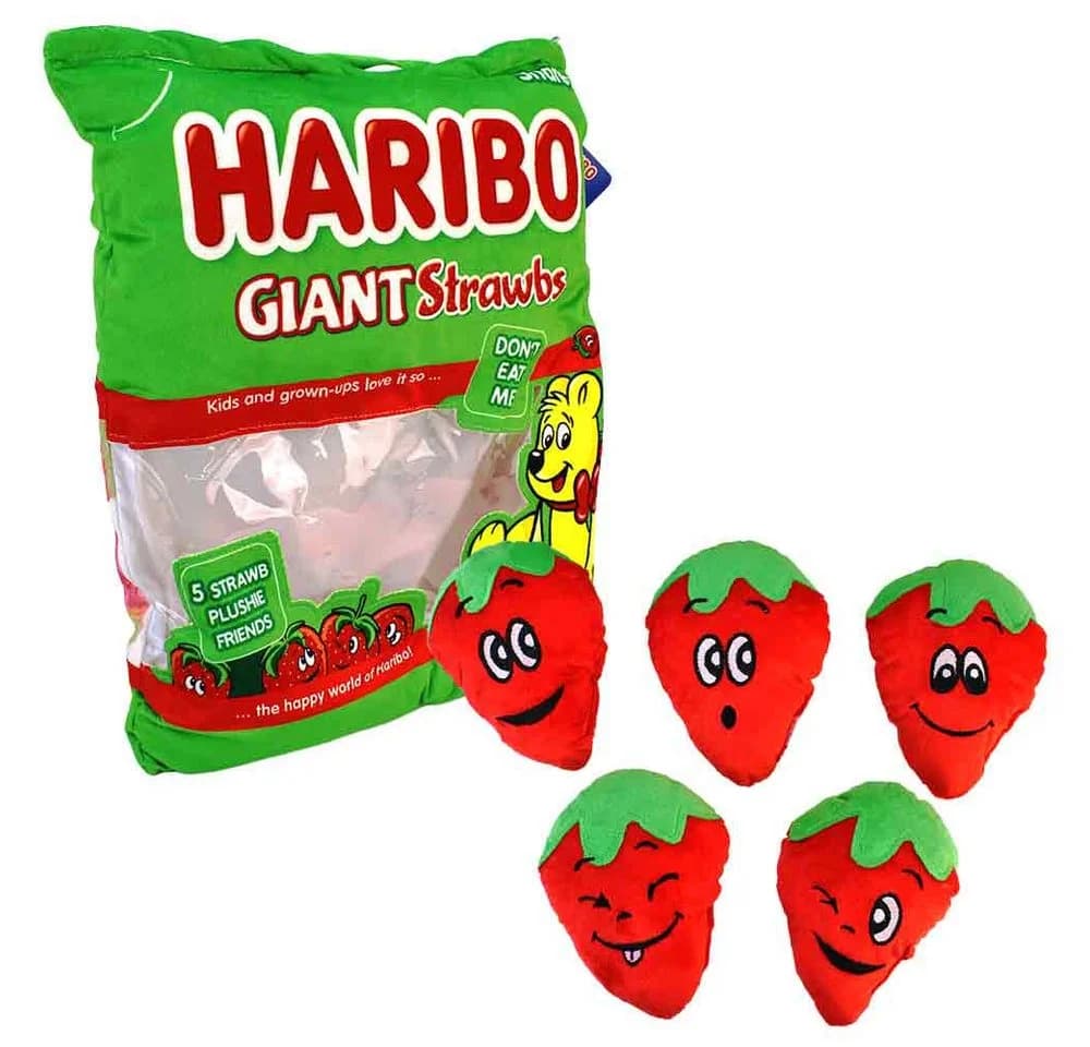BEMIRO Haribo Tüte Plüsch XXL Erdbeer mit 5 Erdbeer-Plüschtieren