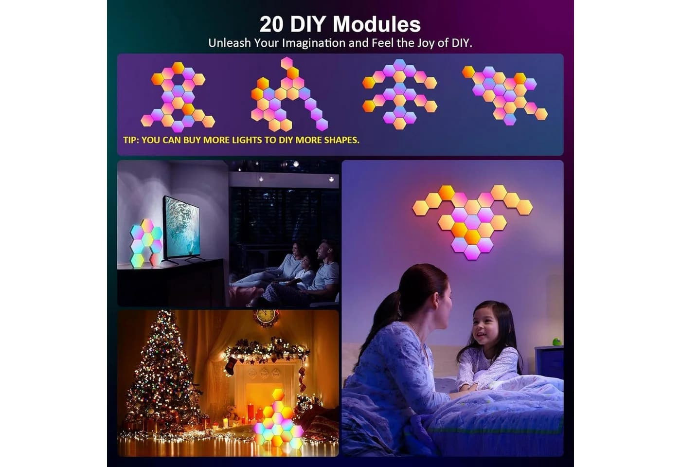 Athlix LED Wandleuchte Hexagon Panel RGB Bluetooth Musiksynchronisation - Bild 3
