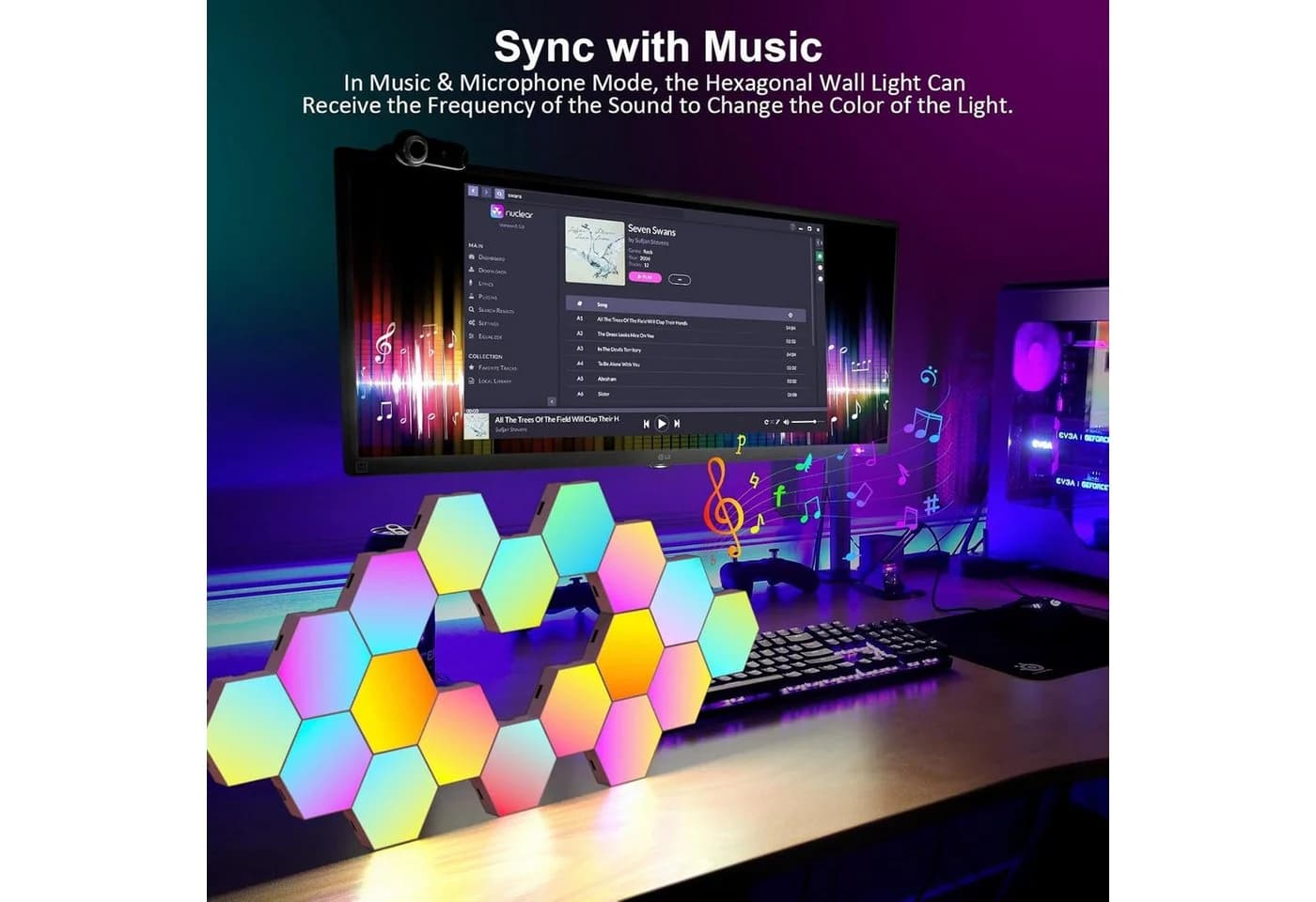 Athlix LED Wandleuchte Hexagon Panel RGB Bluetooth Musiksynchronisation - Bild 4