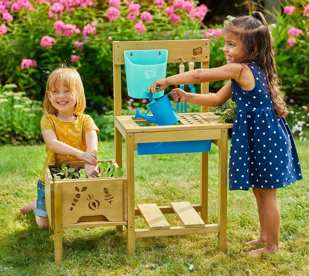 TP Toys Outdoor-Spielküche Grow Up Holz mit Hochbeet und Wasserspender