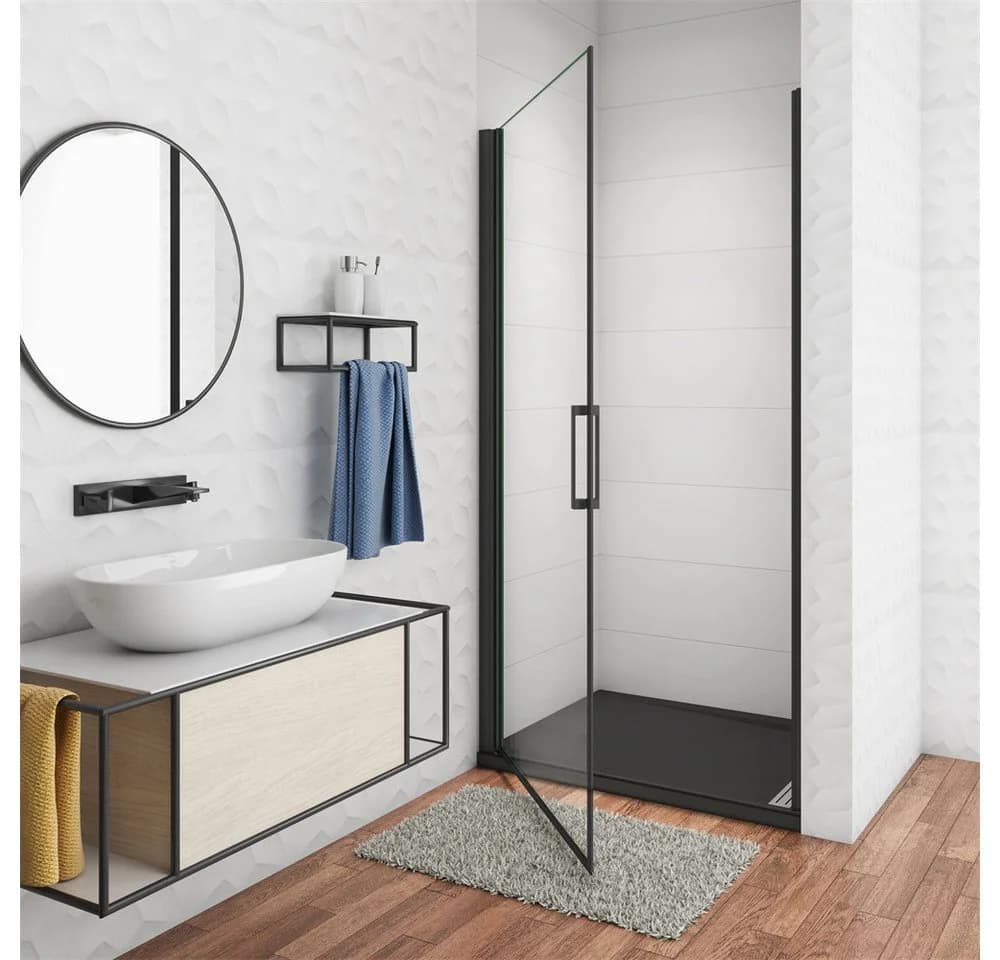 Duschparadies Dusch-Drehtür 90x200 cm Schwarz ESG Glas