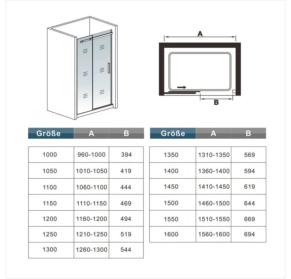 AICA Duschtür 100x195cm 8mm Nano ESG Glas Chrom - Bild 3