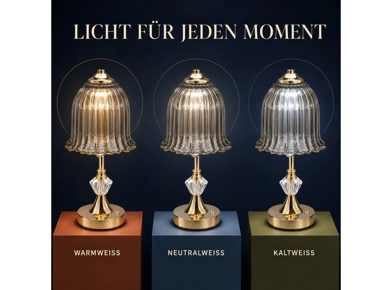 ibettertec LED Nachttischlampe mit Glasschirm & USB-C