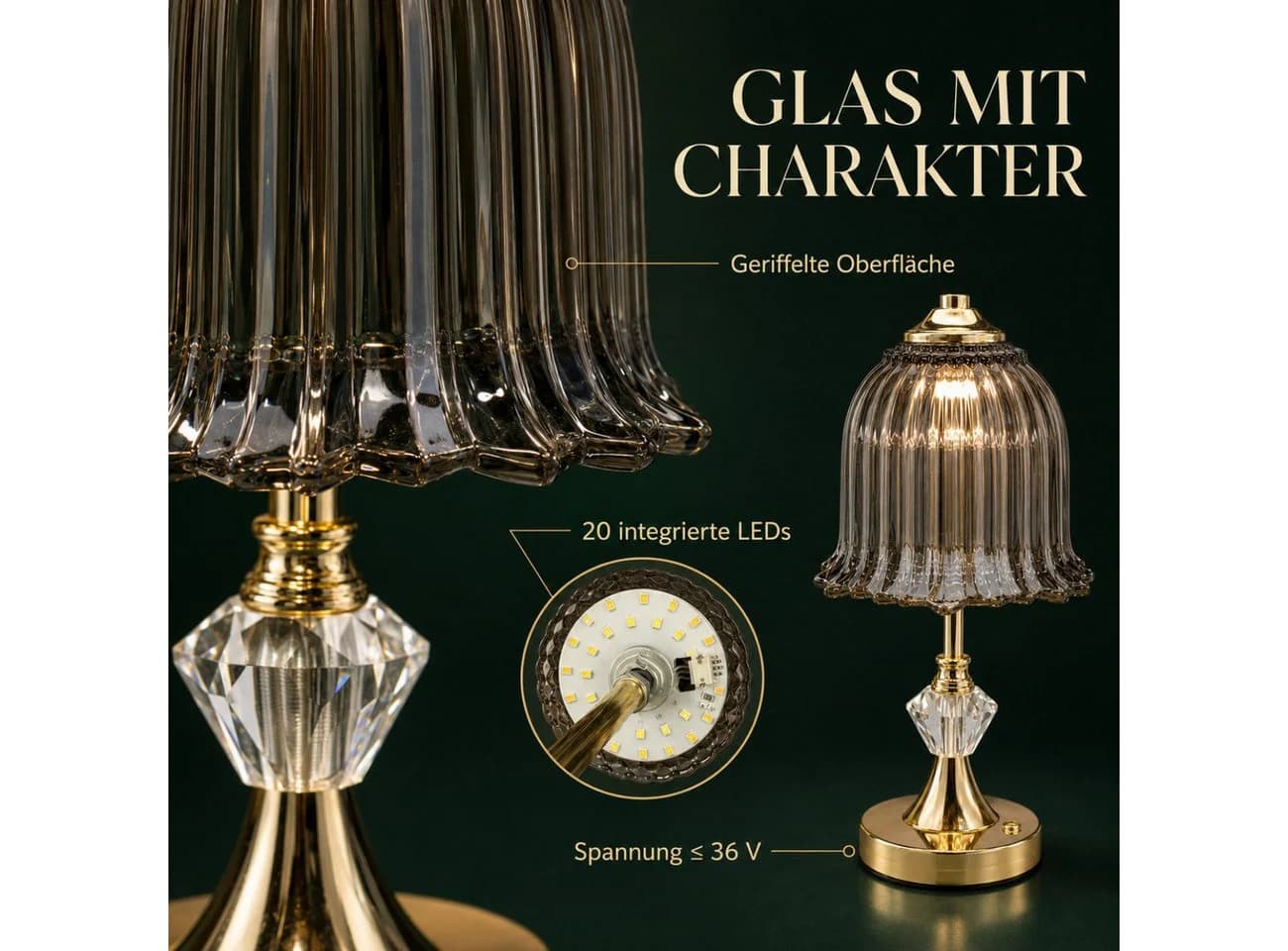ibettertec LED Nachttischlampe mit Glasschirm & USB-C - Bild 4