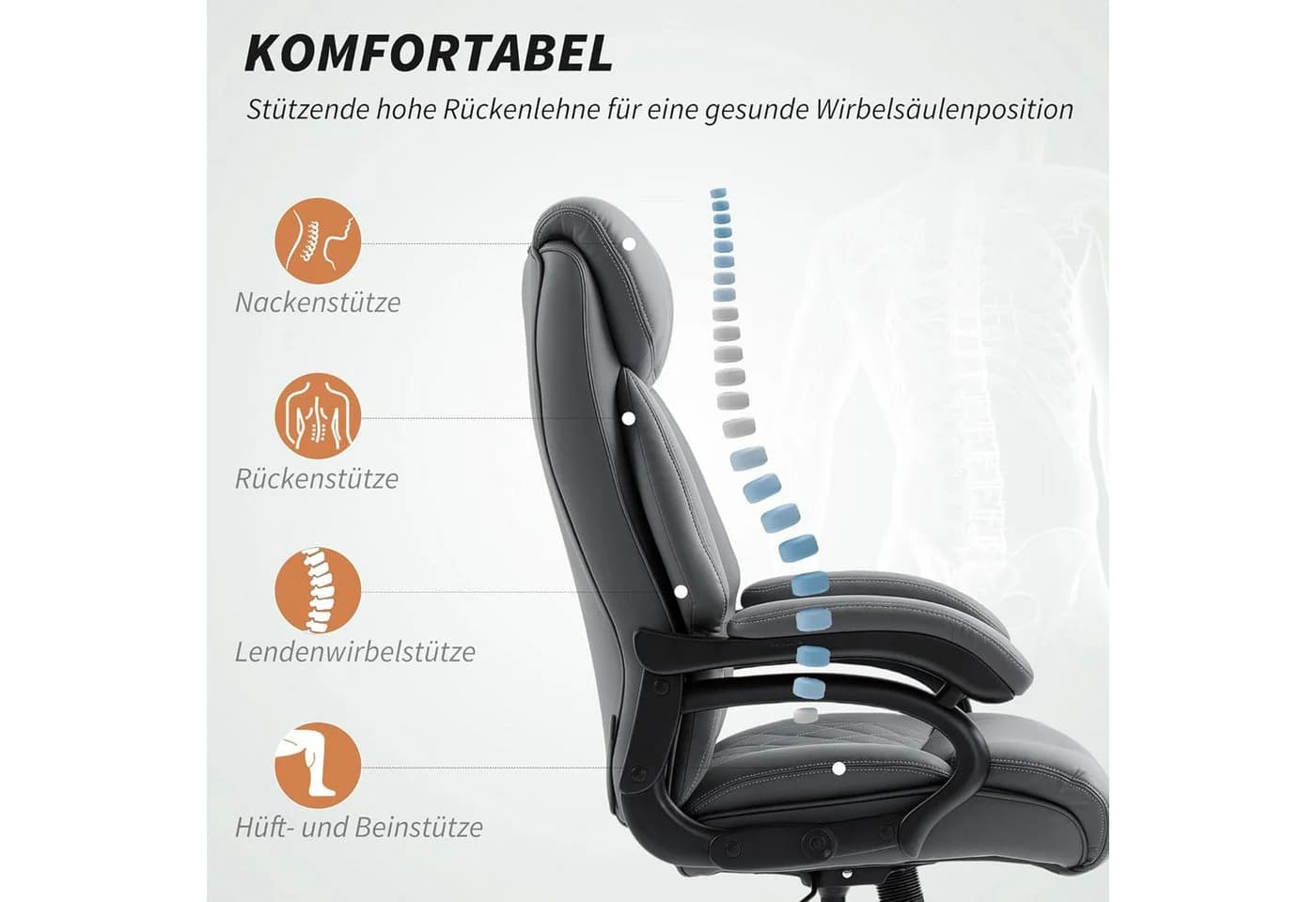 ibettertec Chefsessel Schwarz PU-Leder Ergonomisch