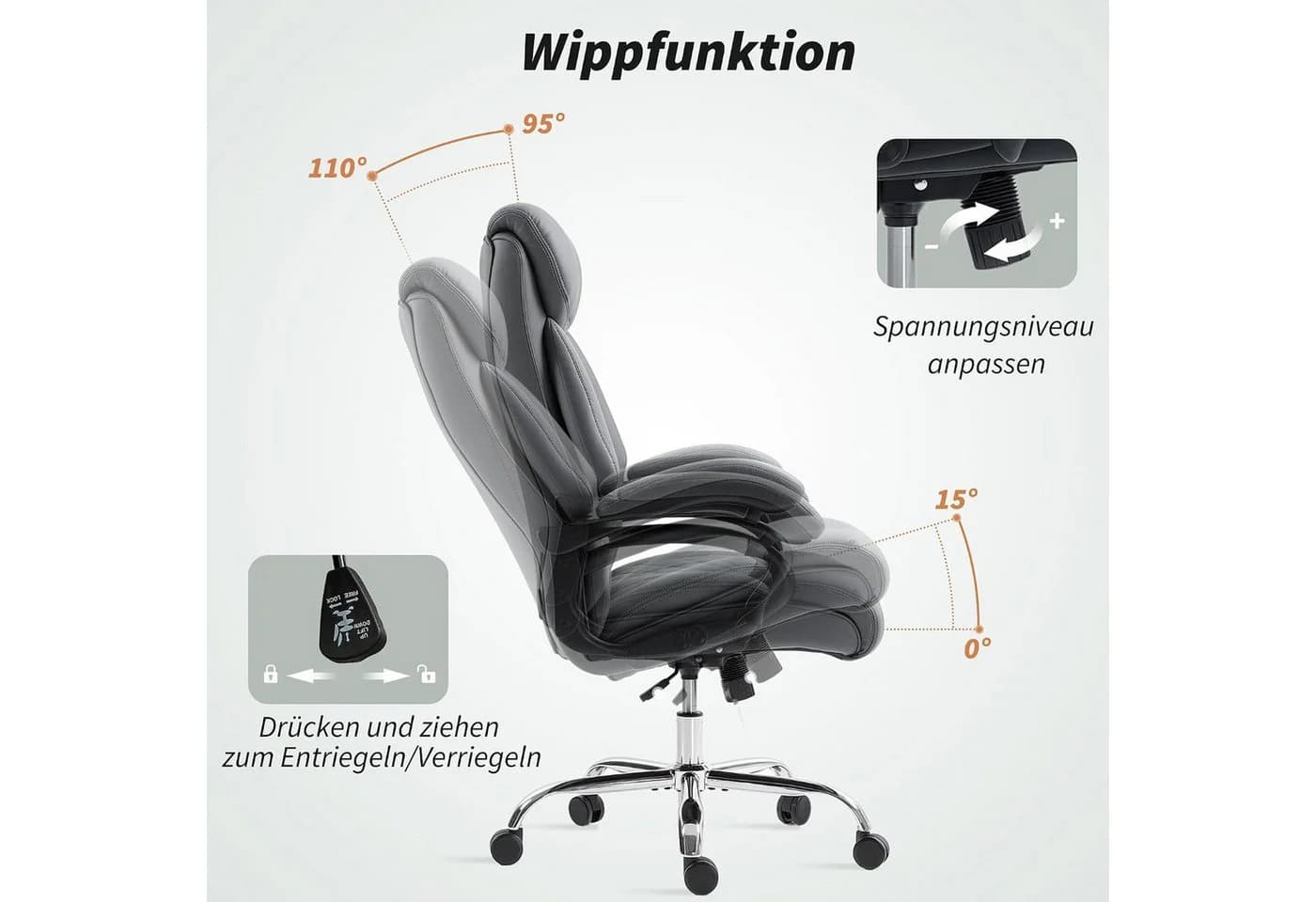 ibettertec Chefsessel Schwarz PU-Leder Ergonomisch - Bild 4