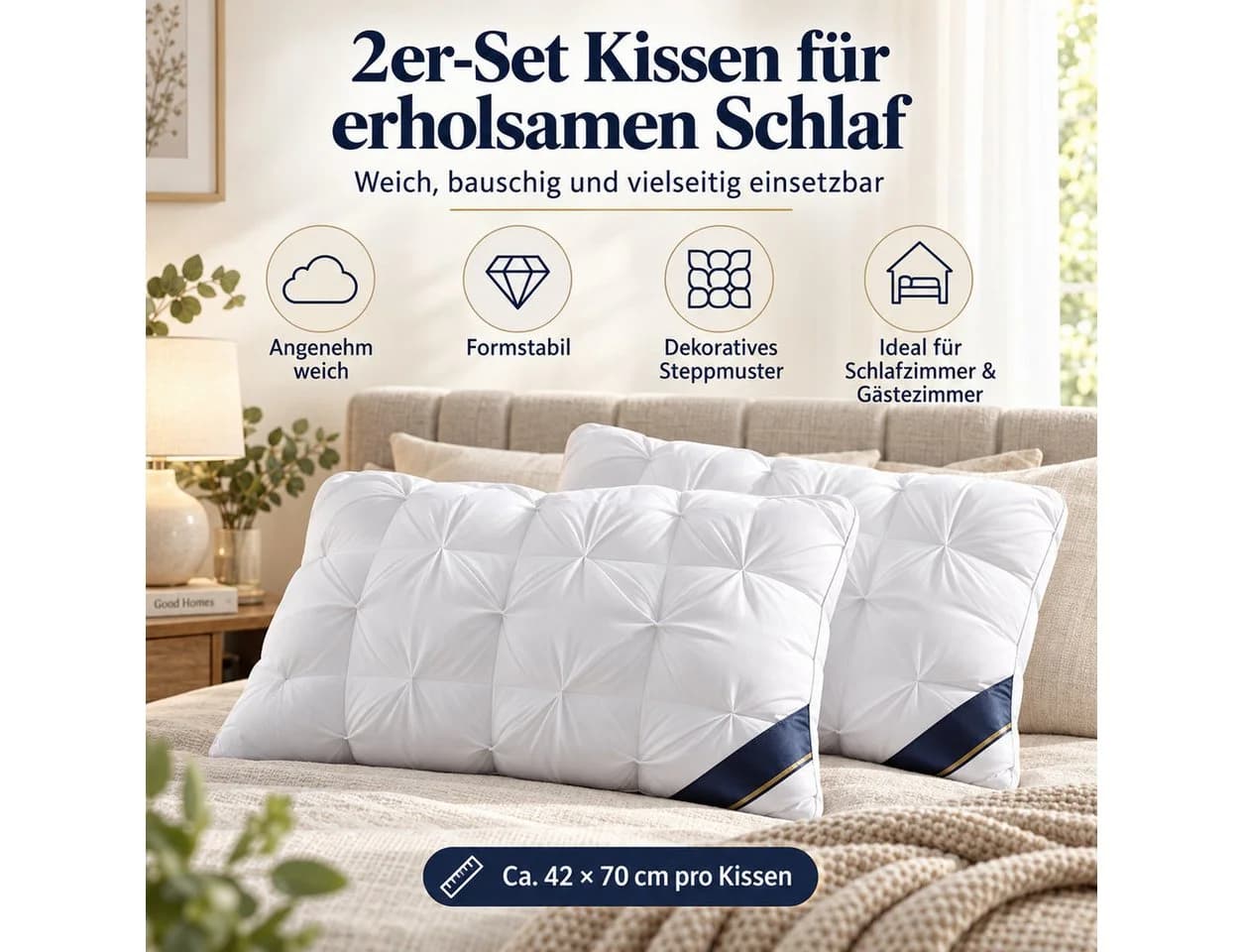 Fyrove Kopfkissen 2er-Set Baumwolle Weiß Ergonomisch - Bild 2