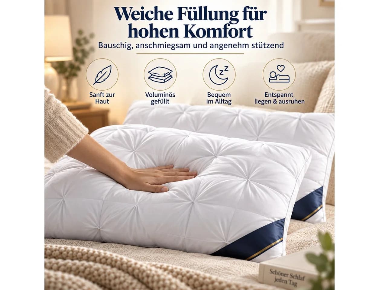 Fyrove Kopfkissen 2er-Set Baumwolle Weiß Ergonomisch - Bild 3