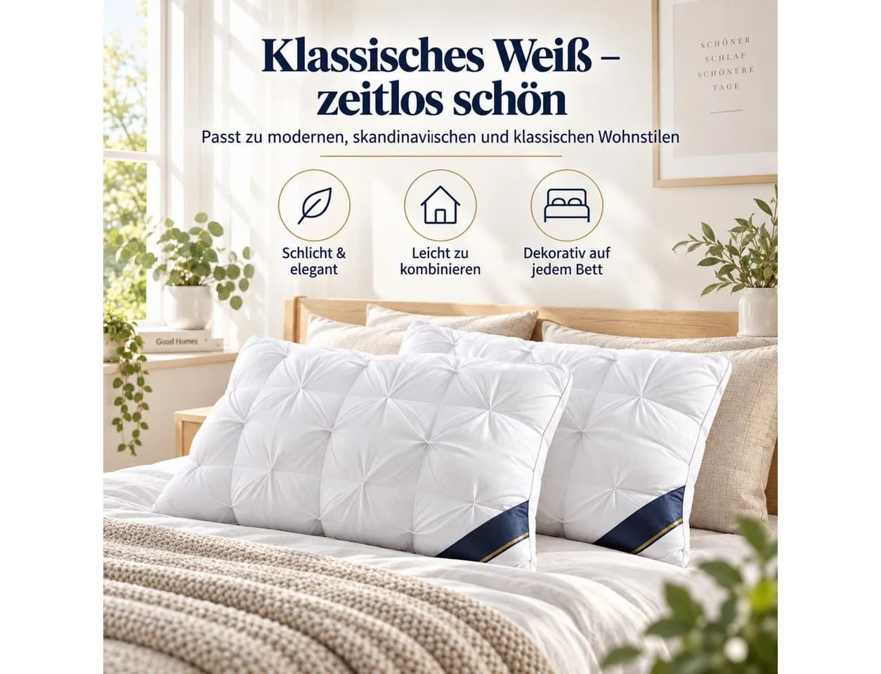 Fyrove Kopfkissen 2er-Set Baumwolle Weiß Ergonomisch - Bild 4