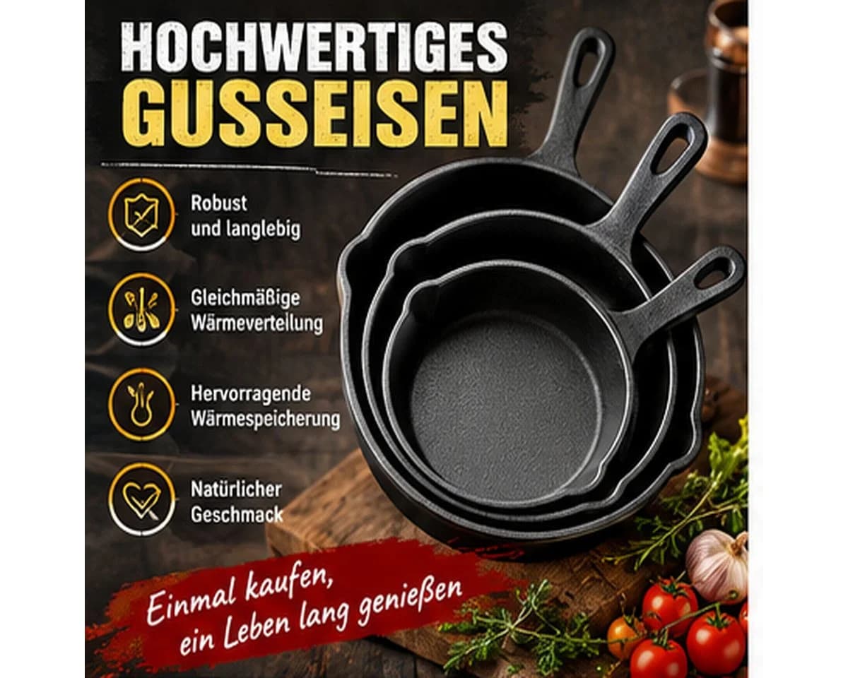 Fyrove Gusseisen Pfannen-Set 3-teilig mit Ausguss - Bild 2