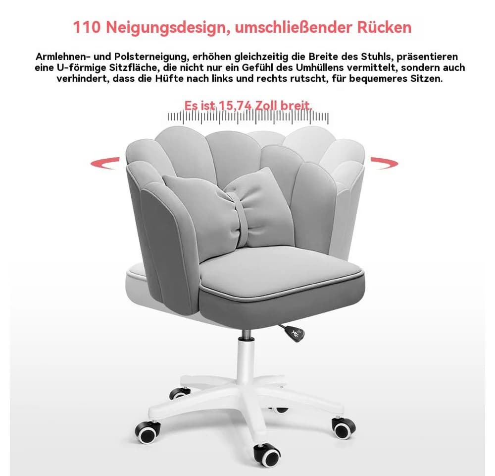 HDHNBA Schreibtischstuhl Blütenform Grau höhenverstellbar mit Kissen - Bild 4