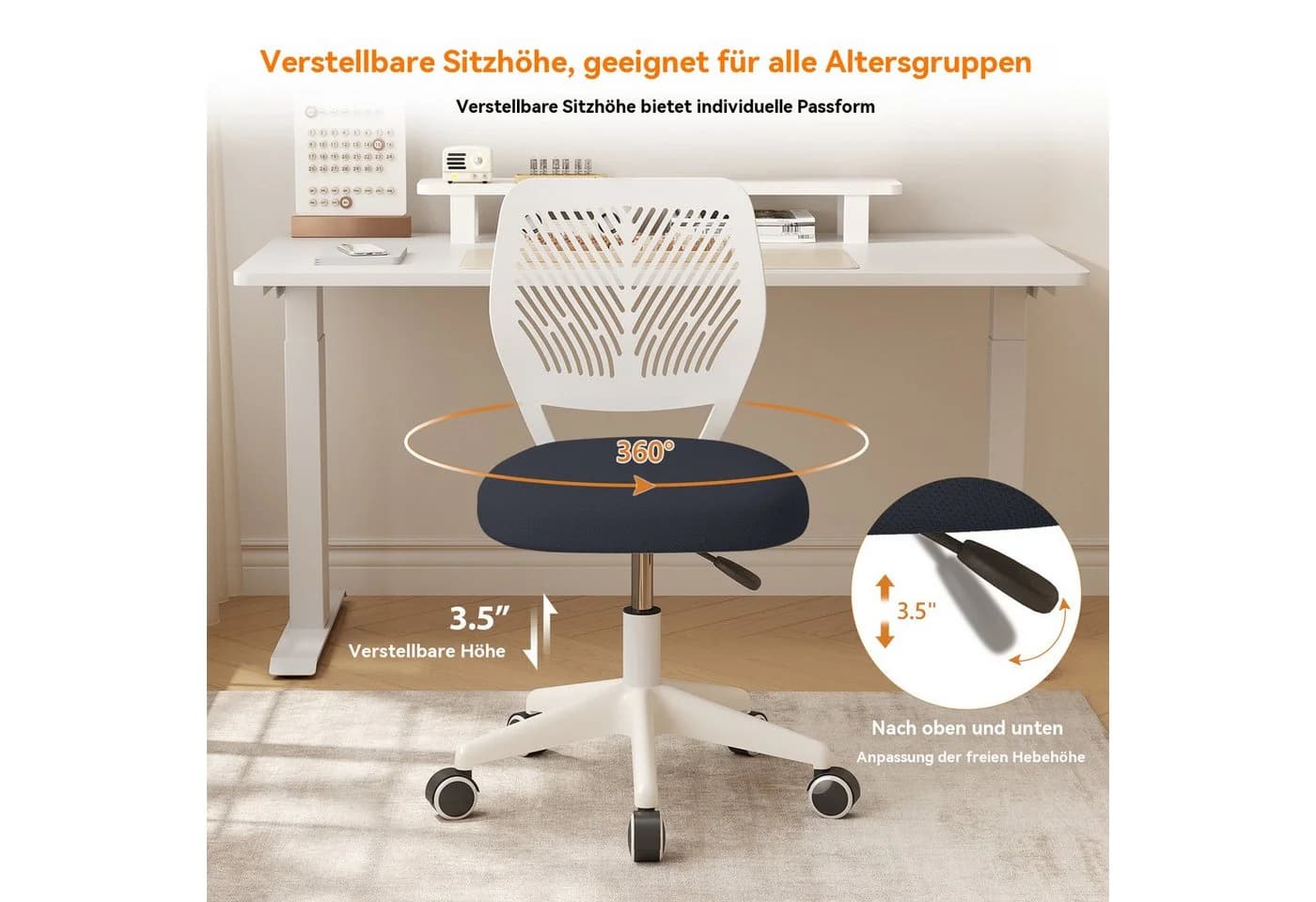 HDHNBA Drehstuhl höhenverstellbar grau mit Rückenlehne - Bild 3