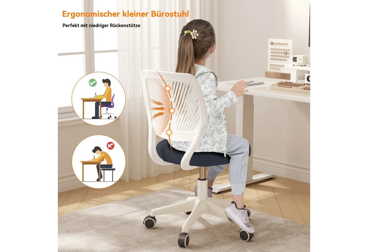 HDHNBA Drehstuhl höhenverstellbar grau mit Rückenlehne - Bild 4
