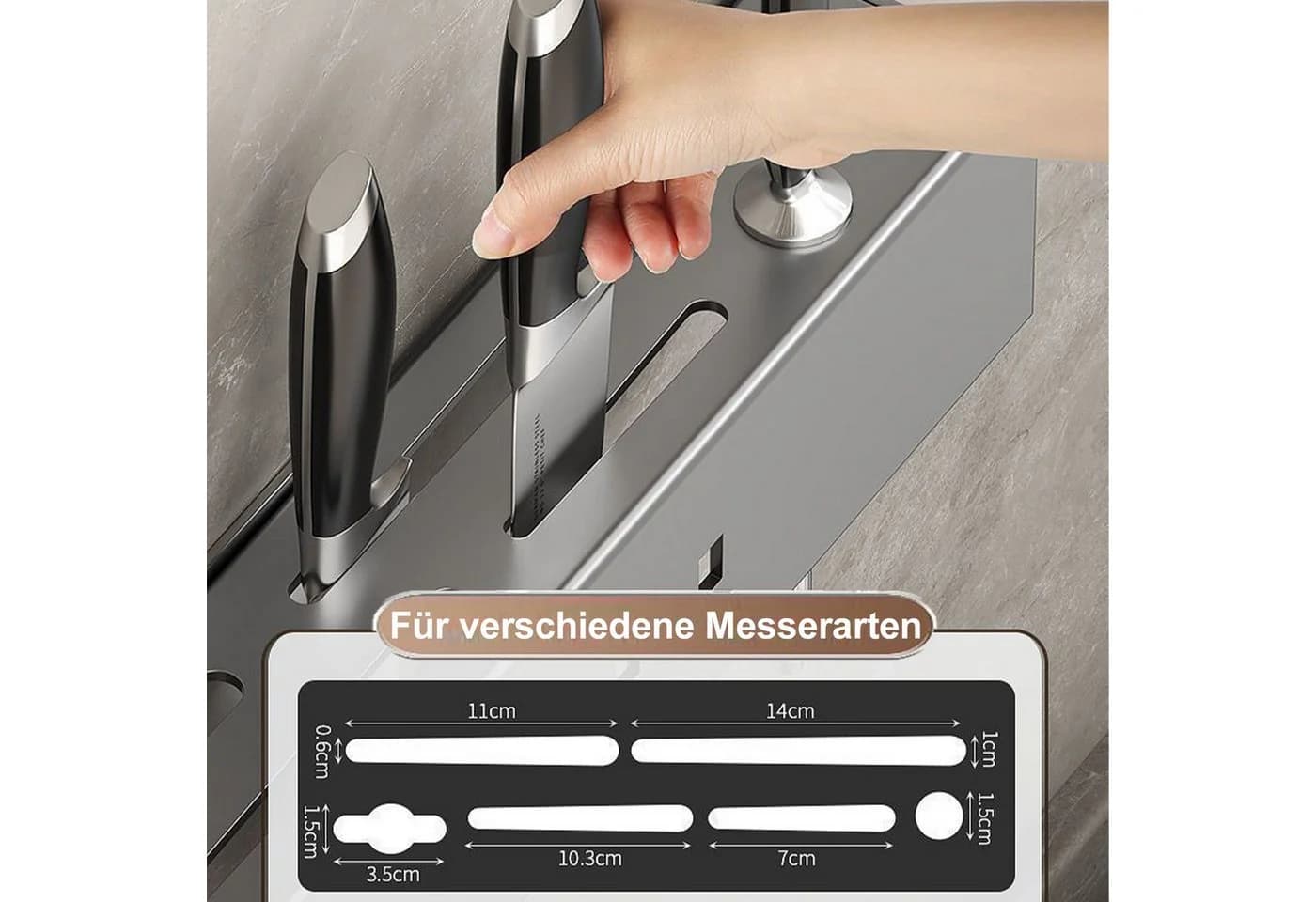 Mutig Hakenleiste Messerhalter 60 cm Silbergrau mit 10 Haken - Bild 3