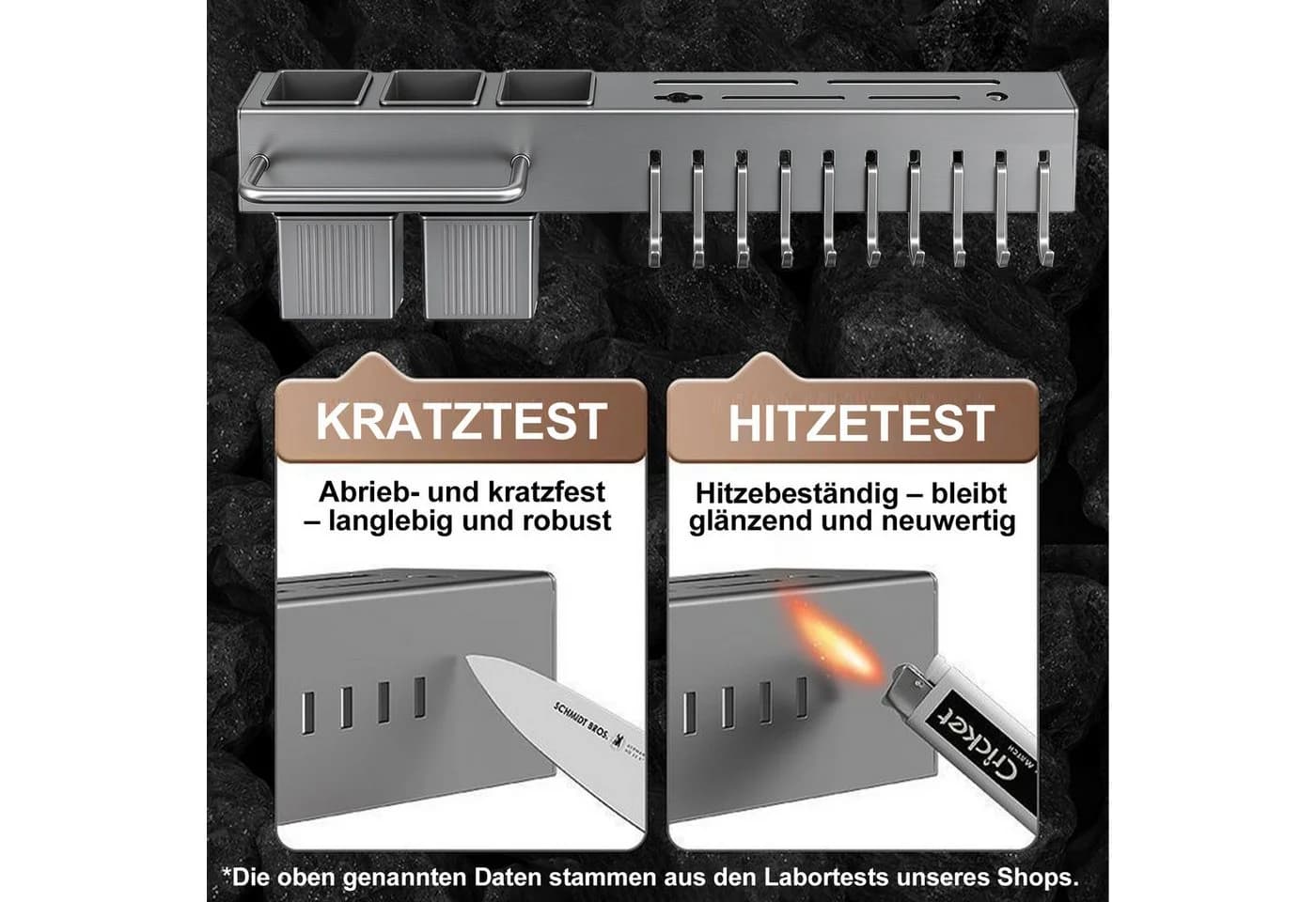 Mutig Hakenleiste Messerhalter 60 cm Silbergrau mit 10 Haken - Bild 4
