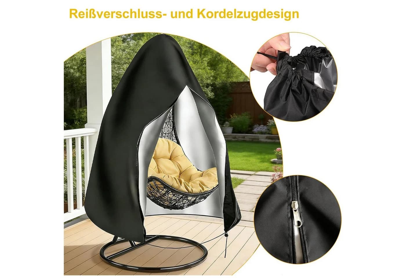 Mutig Schutzhülle Hängesessel Schwarz Wasserdicht UV-beständig - Bild 3