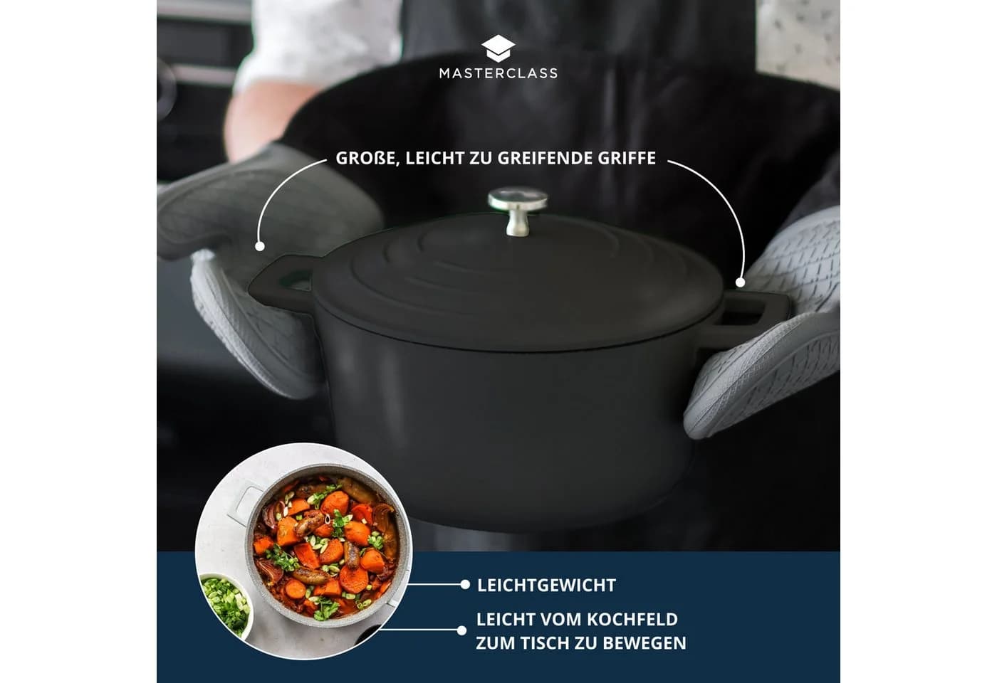 MasterClass Kasserolle 5L Aluminiumguss Schwarz Antihaft - Bild 3