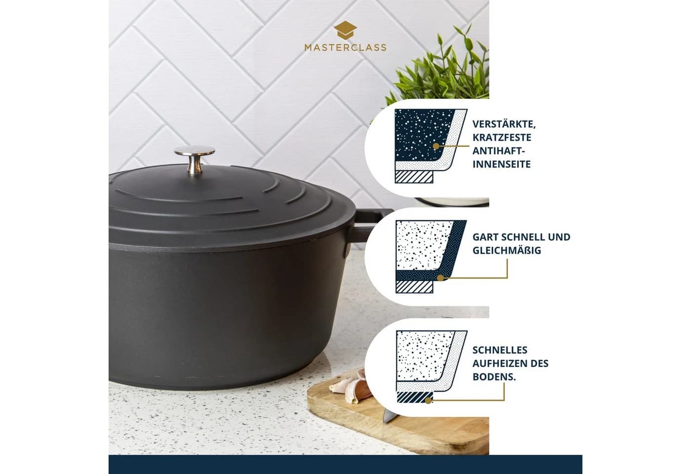 MasterClass Kasserolle 5L Aluminiumguss Schwarz Antihaft - Bild 4