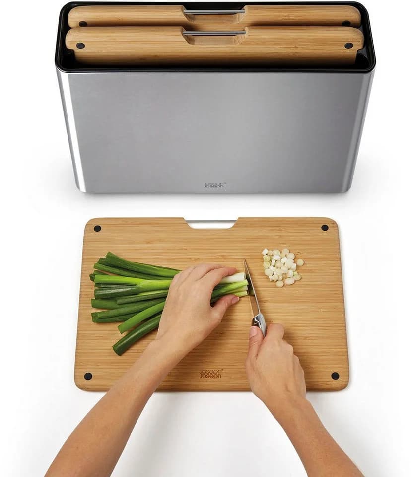 Joseph Joseph Folio Steel 3-tlg. Schneidebrett-Set Bambusblock