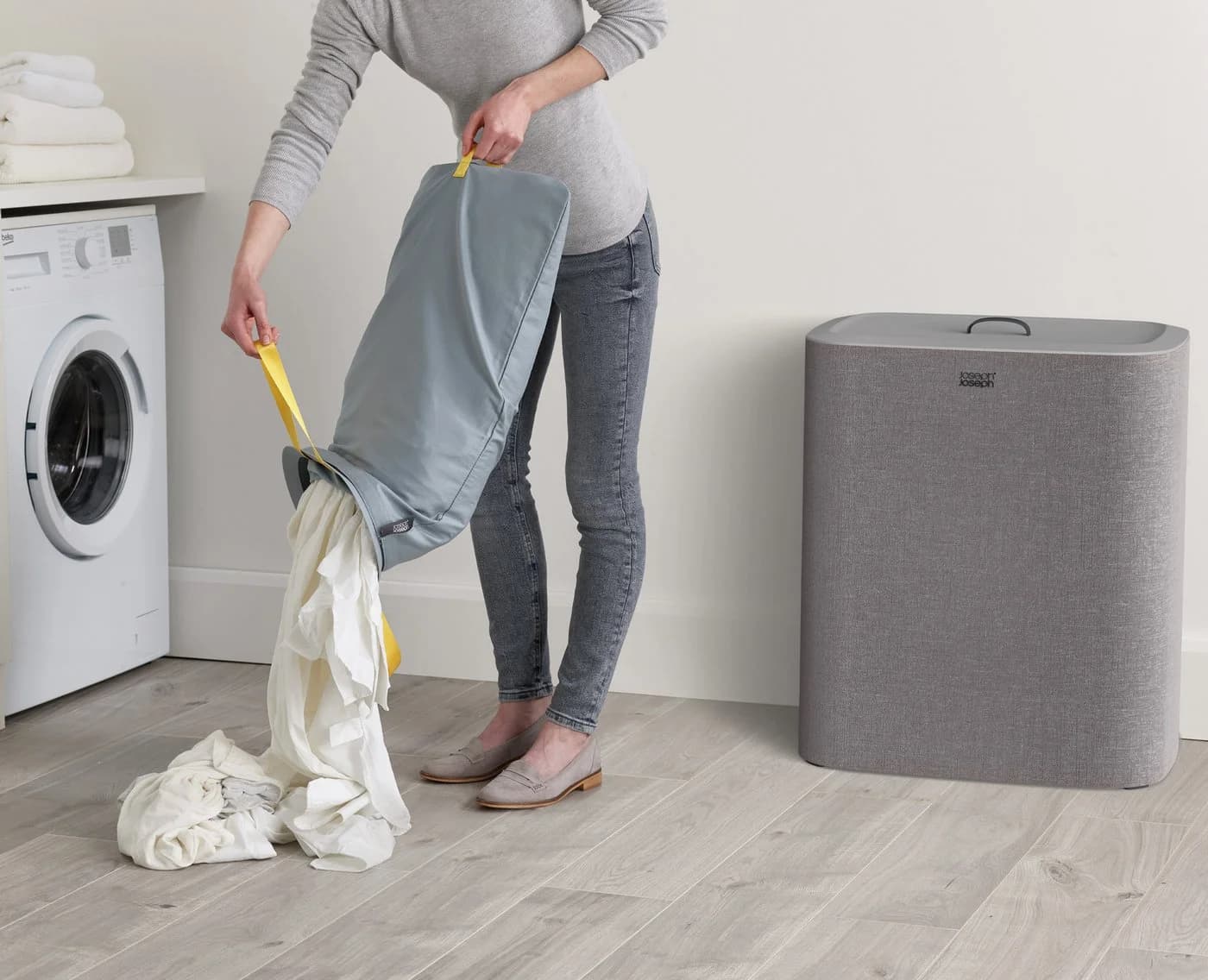 Joseph Joseph Wäschekorb Tota Trio 90L Grau 3x30L Tragetaschen - Bild 5