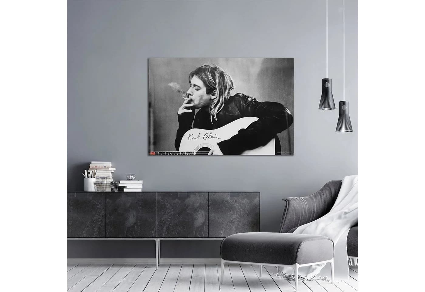 Close Up Poster Nirvana Kurt Cobain Rauchend Gitarre Retro - Bild 3