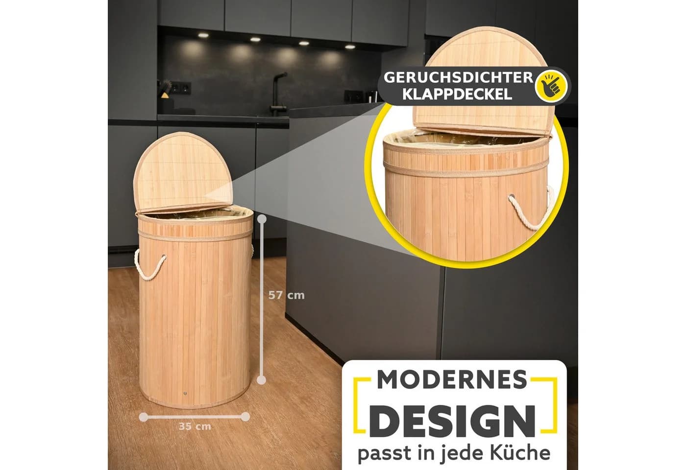 HANDFILL Flaschensammler Wäschekorb Bambus 55L - Bild 4