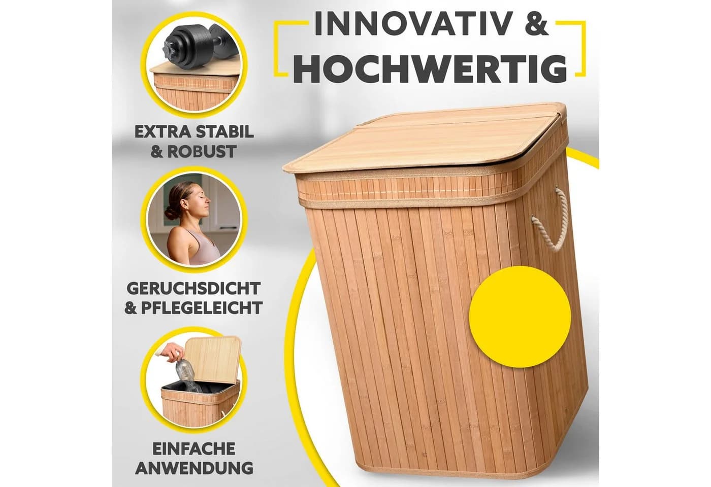 HANDFILL Flaschensammler Wäschekorb Bambus 90L mit Deckel - Bild 5