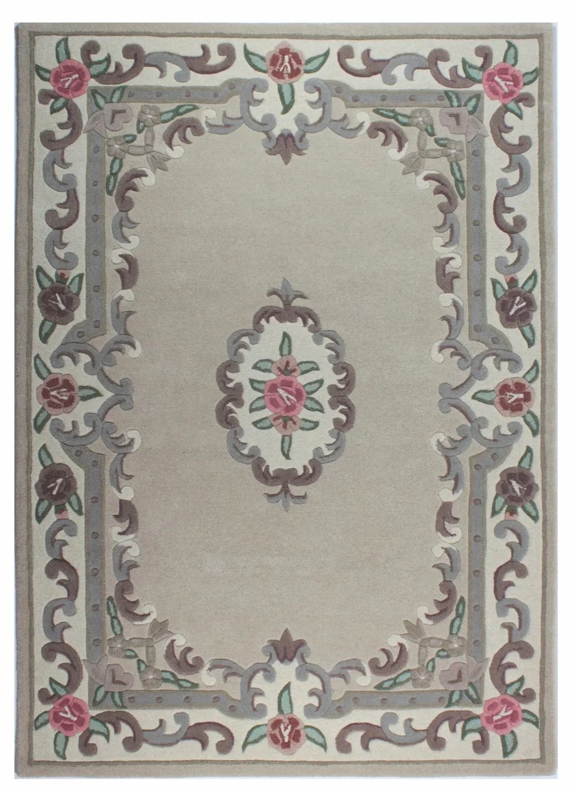 Wollteppich Aubusson Beige Vintage Design 100% Wolle