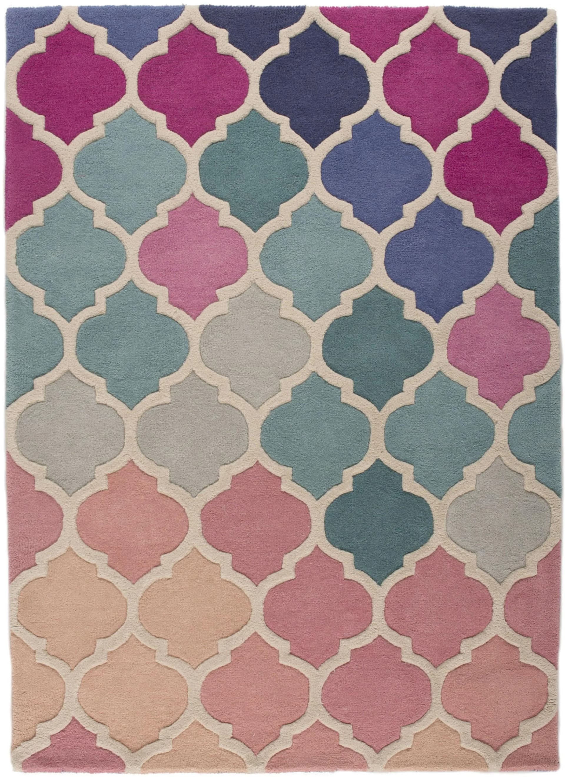 FLAIR RUGS Wollteppich Rosella Pink Blau Hoch-Tief-Effekt