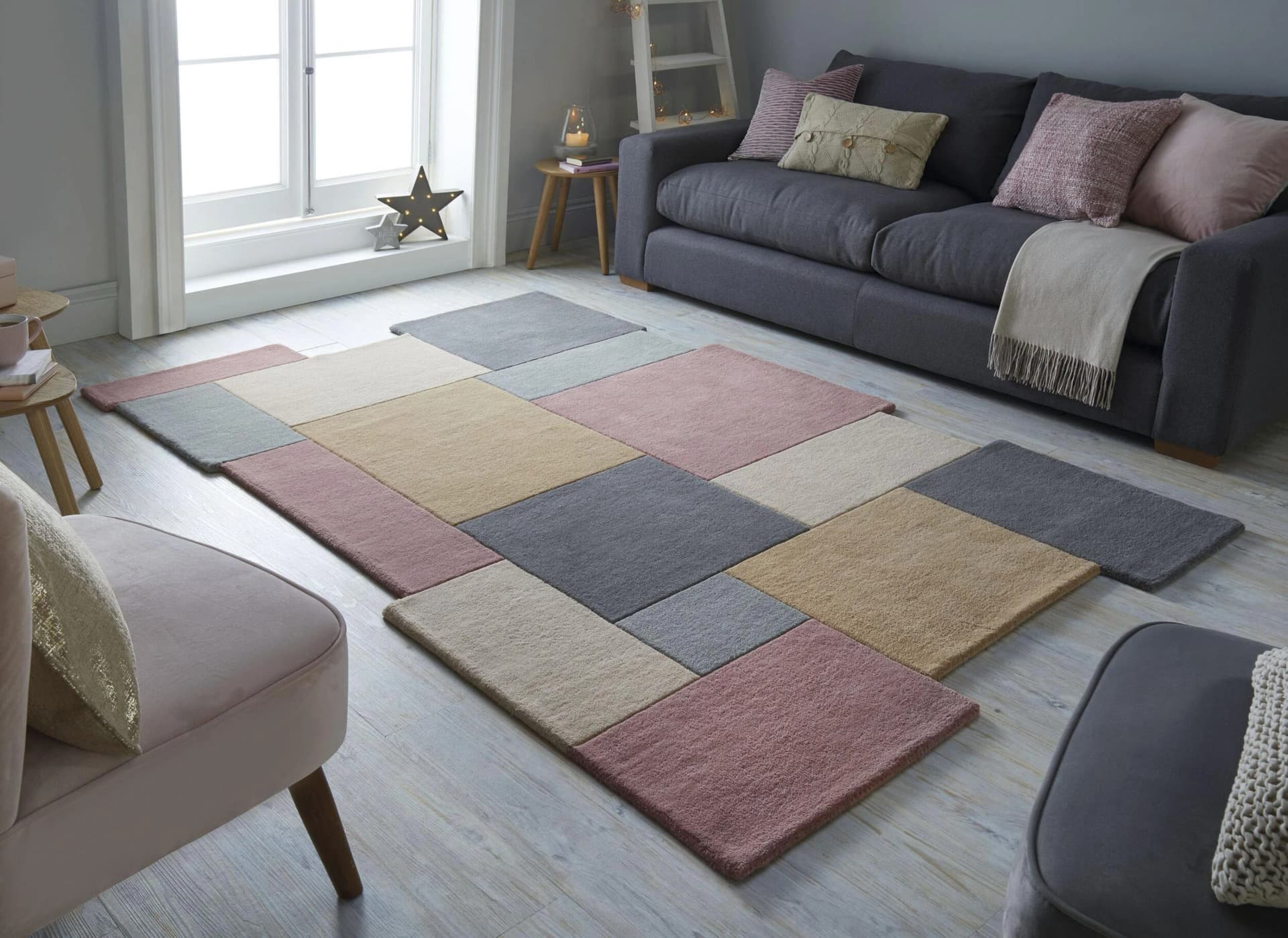 FLAIR RUGS Wollteppich Abstract Collage Rosé Handgetuftet
