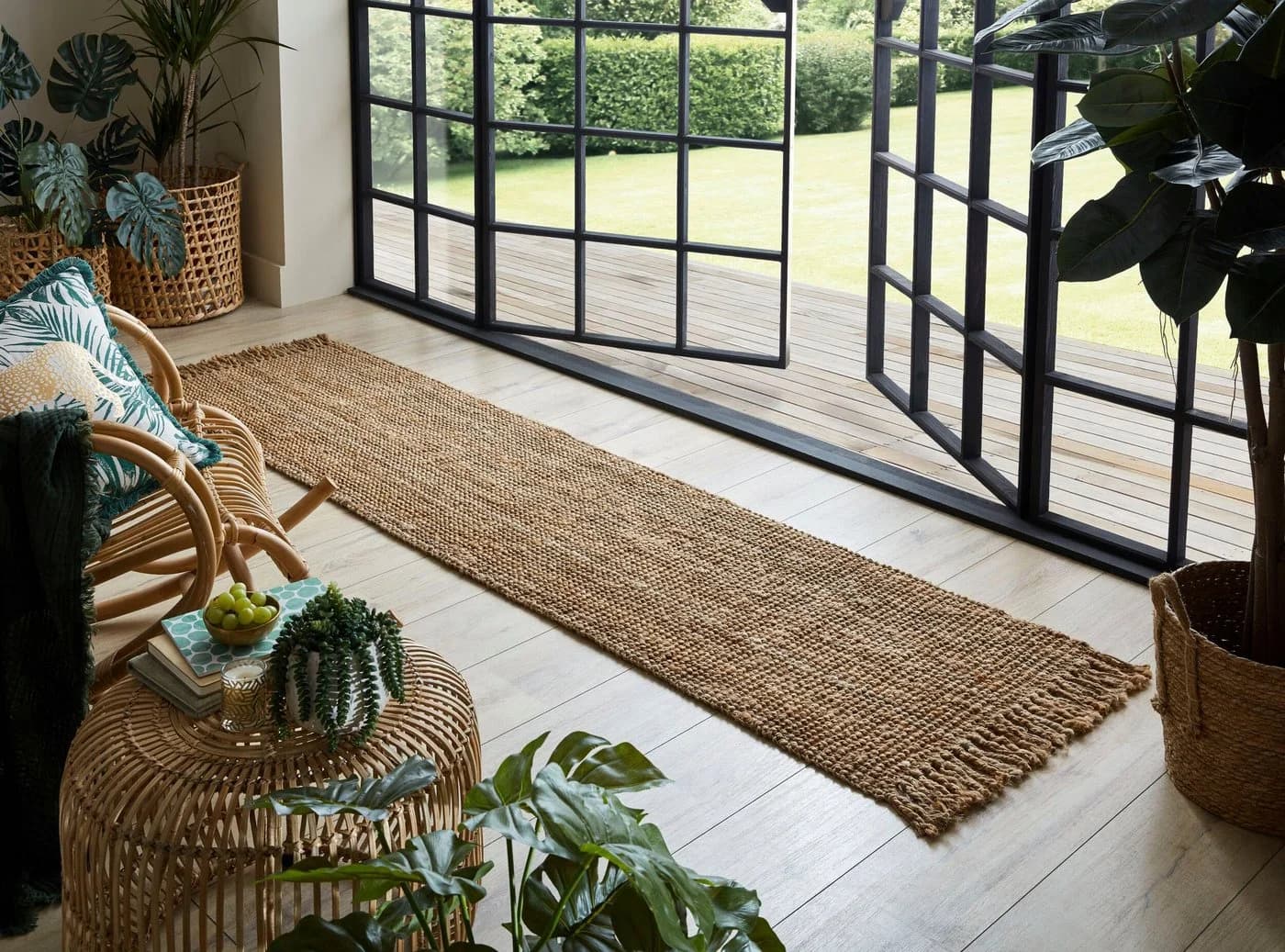FLAIR RUGS Jute Boucle Läufer Beige Natur Mit Fransen