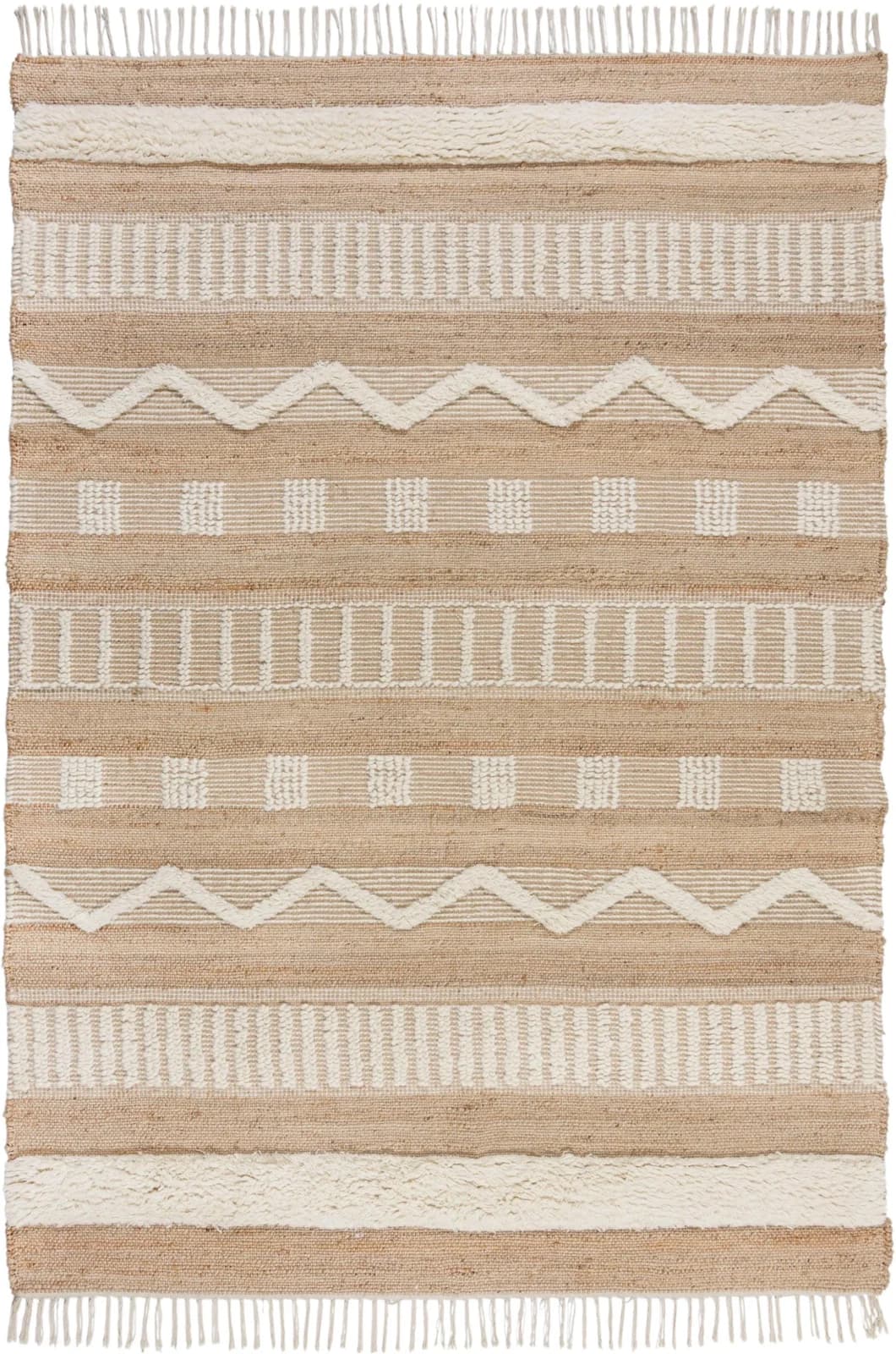 FLAIR RUGS Teppich Medina Beige Natur Streifenmuster Jute Wolle Baumwolle