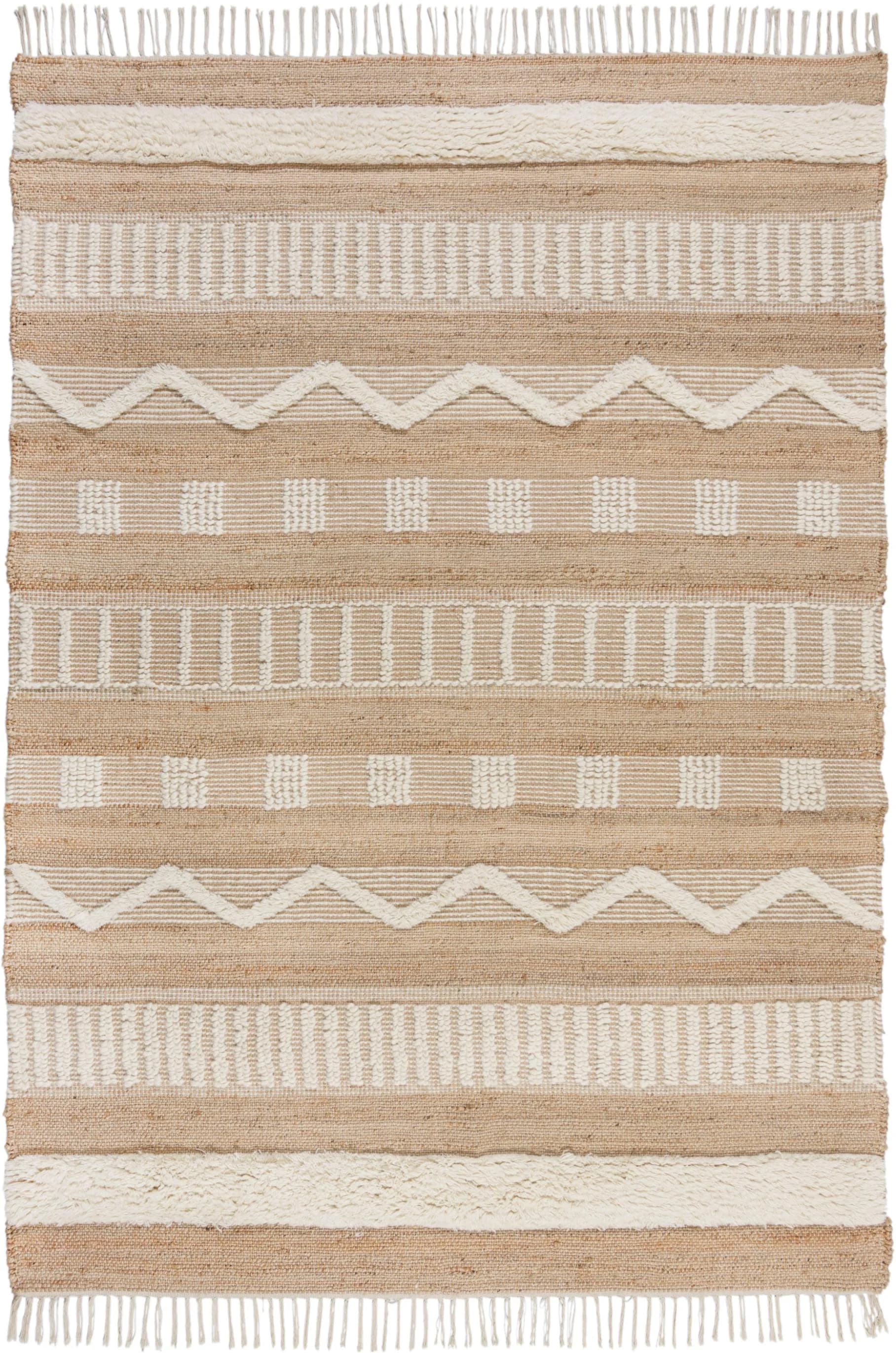 FLAIR RUGS Medina Teppich Beige Jute Wolle Baumwolle Handgewebt