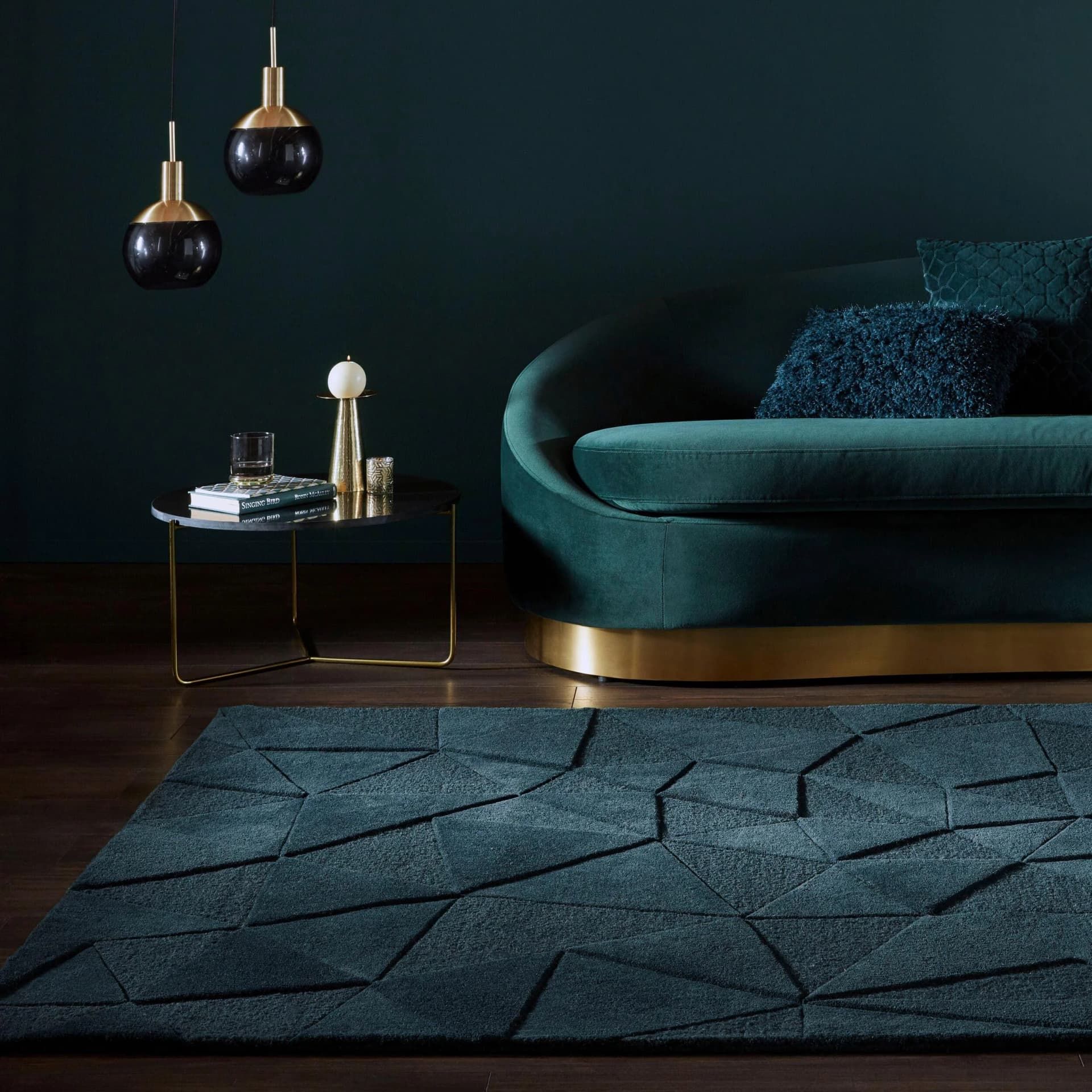 FLAIR RUGS Teppich SHARD Blau Handgetuftet Hoch-Tief Effekt