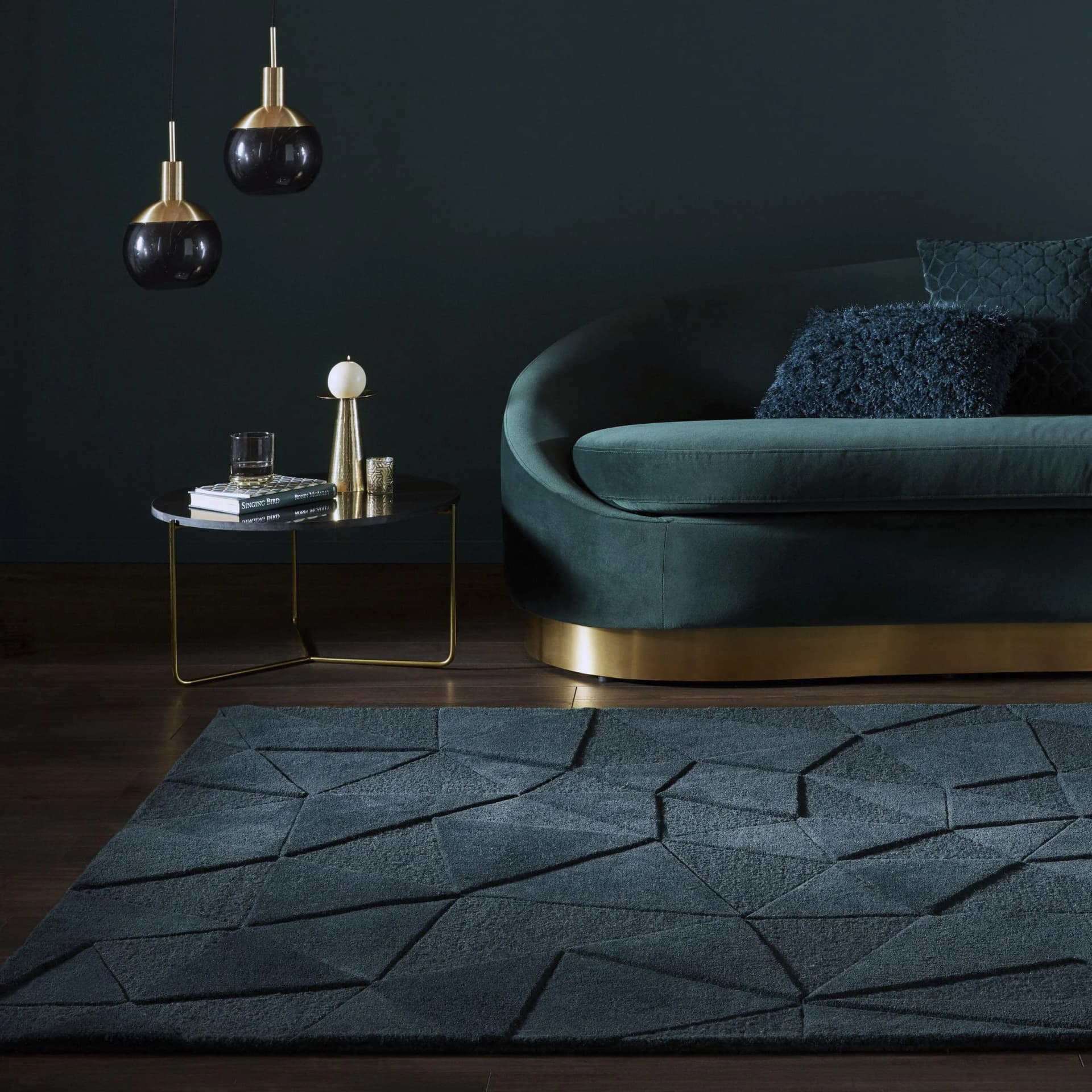 FLAIR RUGS SHARD Teppich Blau Handgetuftet Hoch-Tief Effekt