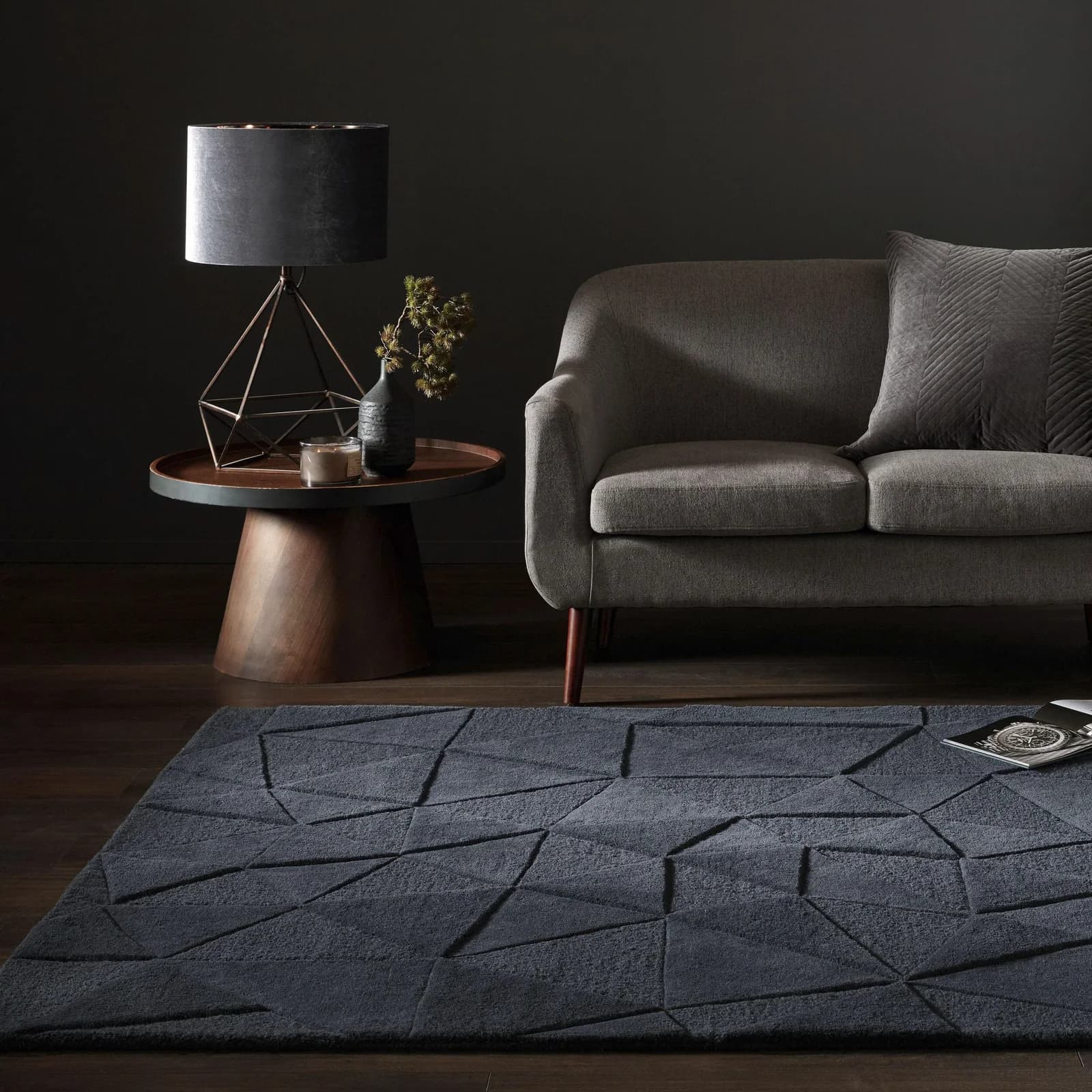 FLAIR RUGS Teppich SHARD Anthrazit Handgetuftet Hoch-Tief Effekt