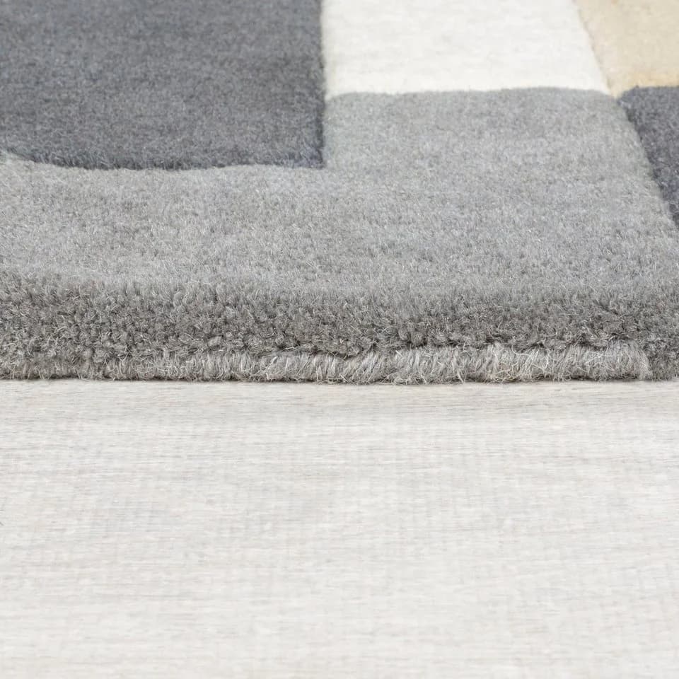 FLAIR RUGS Läufer Abstract Collage Grau Kariert 100% Wolle - Bild 3