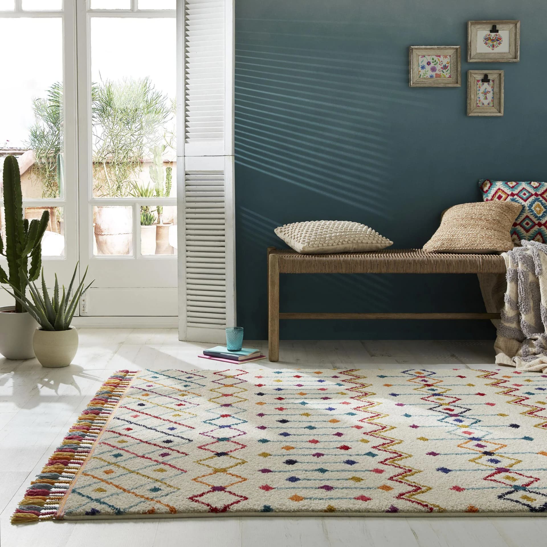 FLAIR RUGS PRAIRIE Teppich Bunt Geometrisch mit Fransen